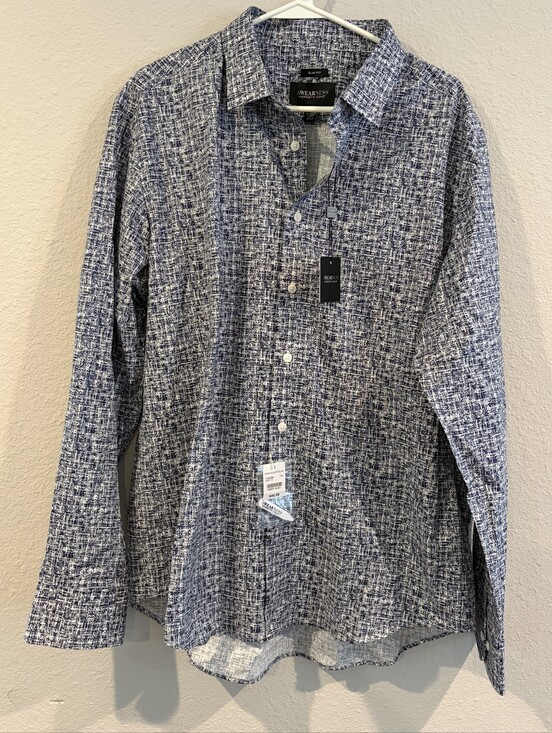 Kenneth Cole Other - NEW Wearness Kenneth Cole Navy White AOP Slim Fit Button Up Long Sleeve Shirt XL